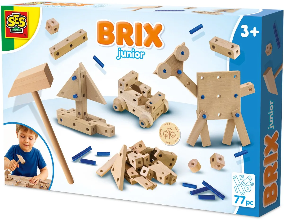 Brix Junior Bouwset - Creations met Hamer - Voor Jongens vanaf 3 Jaar - 46 Delen - Constructieset - Schoencadeautjes Sinterklaas van SES Creative in Meerkleurig – productfoto