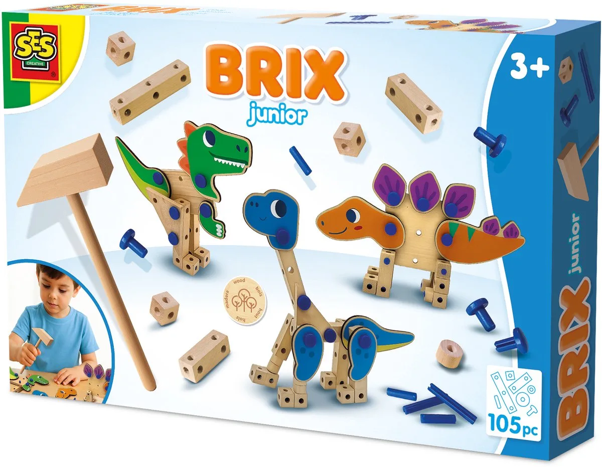 Brix Junior Bouwset - Dino's met Hamer - Voor Jongens vanaf 3 Jaar - 46 Delen - Constructieset - Schoencadeautjes Sinterklaas by SES Creative in Multicolour – product photo