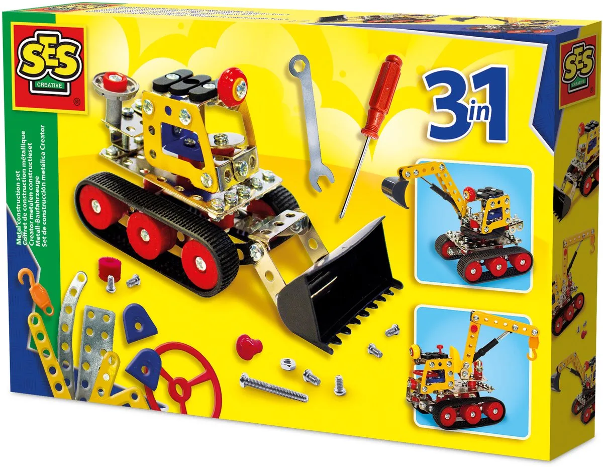 Creator Metalen Bouwset - Bouwvoertuigen 3-in-1 - Voor Jongens vanaf 7 Jaar - 217 Delen - Constructieset - Schoencadeautjes Sinterklaas de SES Creative en Multicolore – photo du produit