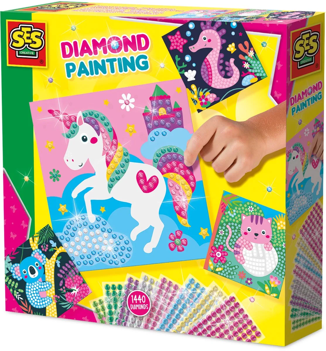 Diamond Painting - 4 Kaarten - Voor Meisjes vanaf 3 Jaar - 1440 Stuks - Schoencadeautjes Sinterklaas von SES Creative in Vrolijke dieren – Produktfoto