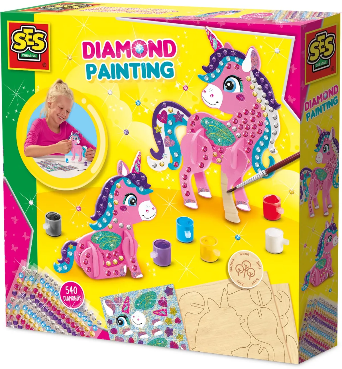 Diamond Painting met Houten Onderdelen - Voor Meisjes vanaf 5 Jaar - Schoencadeautjes Sinterklaas von SES Creative in 3D unicorns – Produktfoto
