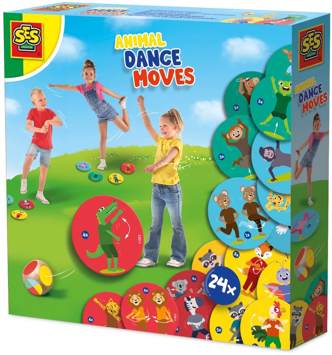 Dieren Dance Moves - 24 Kaarten met Dobbelsteen - Vanaf 3 Jaar - Bewegingsspel - Schoencadeautjes Sinterklaas de SES Creative en Multicolore – photo du produit