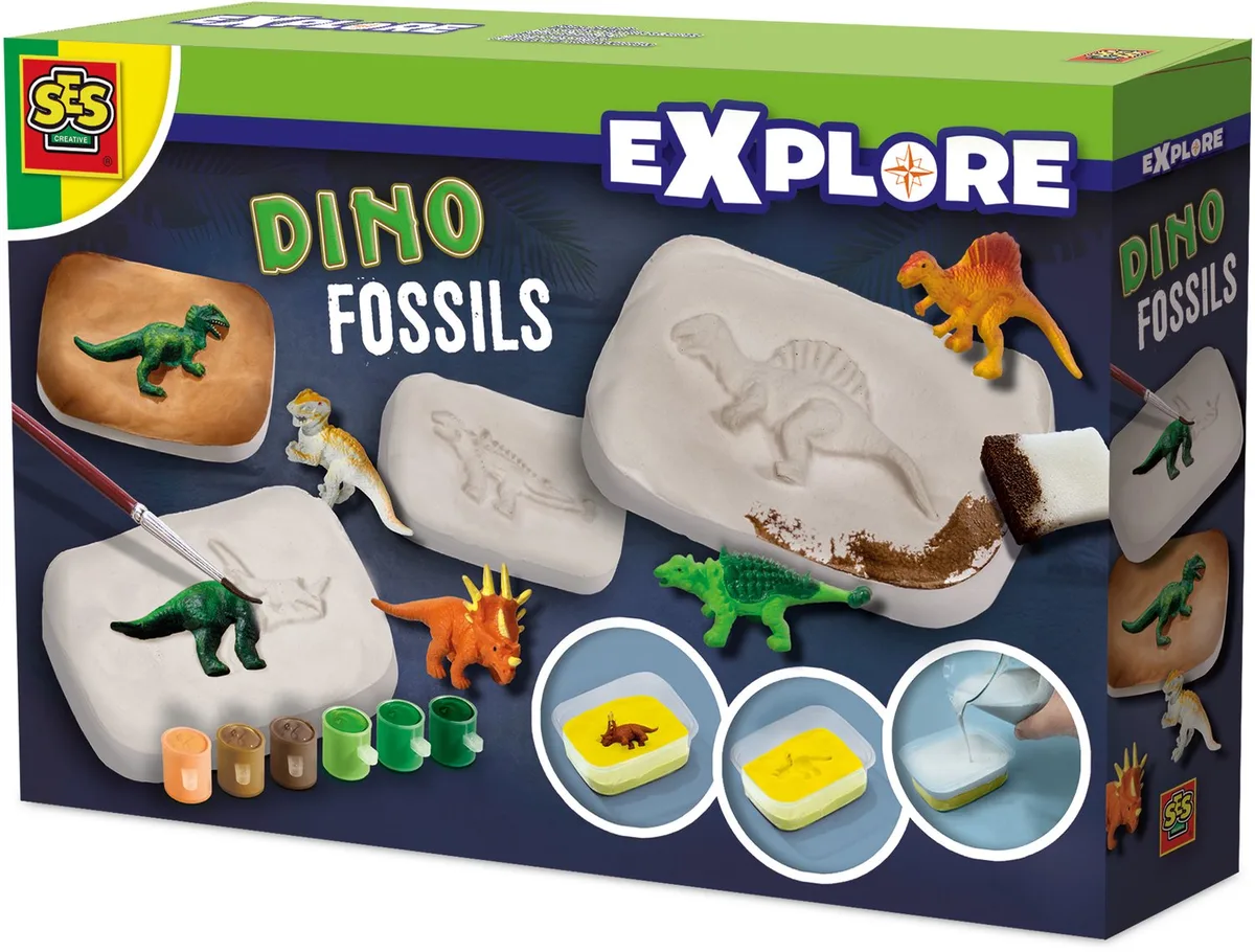 Dino Fossielen - Set om te Gieten en Beschilderen - Vanaf 5 Jaar - Schoencadeautjes Sinterklaas van SES Creative in Dino fossielen maken – productfoto