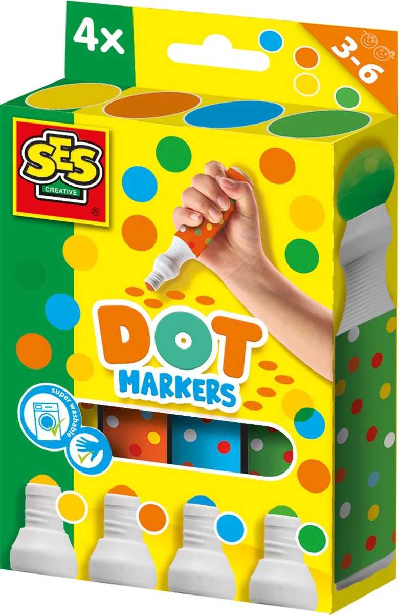 Dot Markers XXL - 4 Extra Dikke Stipstiften - Vanaf 3 Jaar - Tekenen - Schoencadeautjes Sinterklaas de SES Creative en Multicolore – photo du produit
