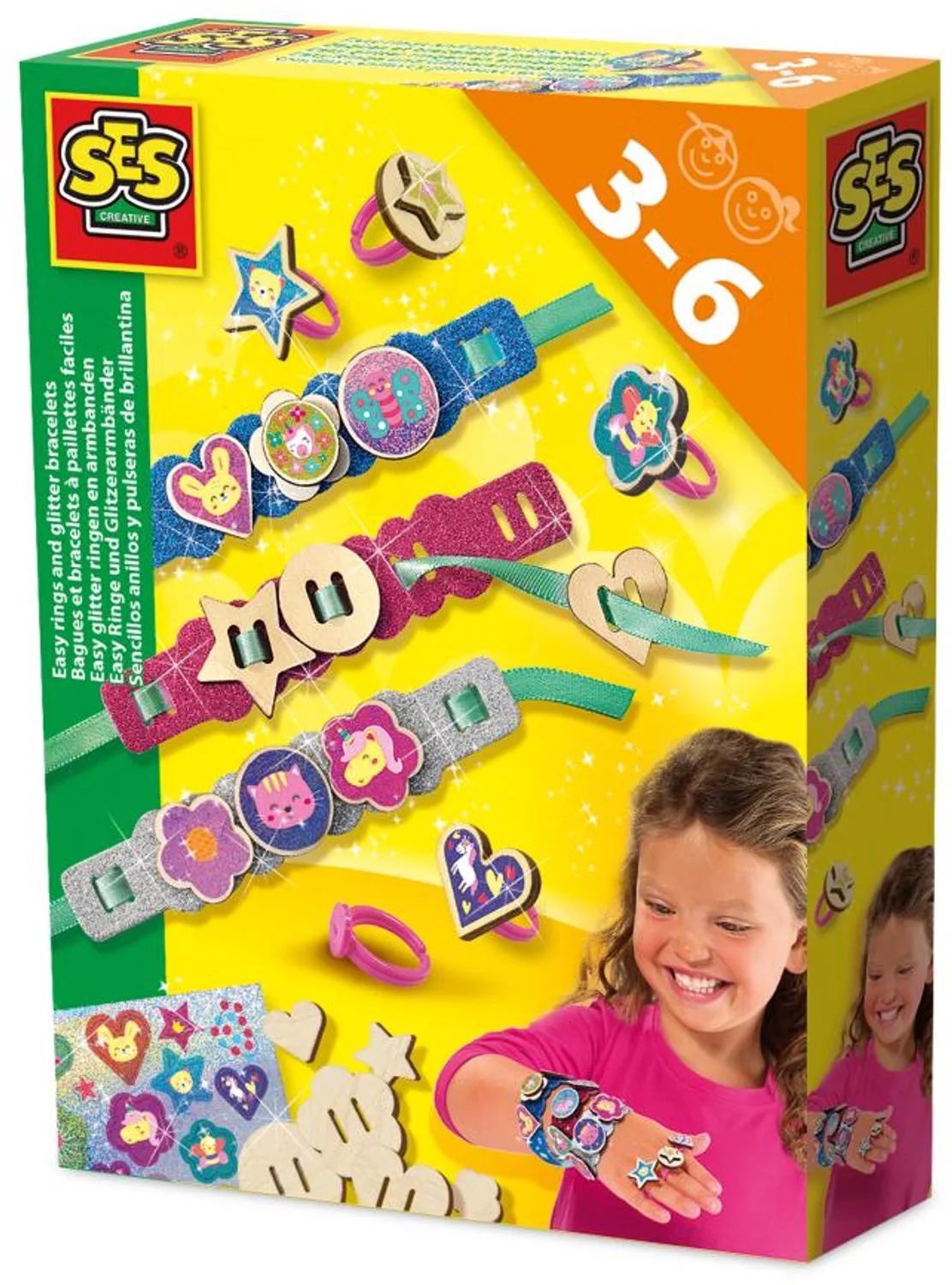 Easy Glitter - Ringen en Armbanden - Vanaf 3 Jaar - Sieradenset - Armbandjes Maken - Schoencadeautjes Sinterklaas van SES Creative in Glitter ringen en armbanden – productfoto