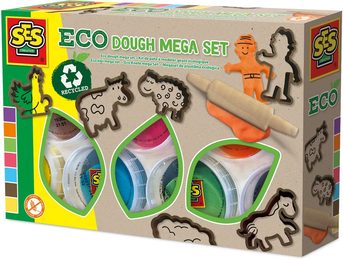 Eco Klei - Eco Mega Set met Tools (7x90g) - Vegan en Glutenvrij - Herbruikbaar - Uitwasbaar - Vanaf 2 jaar de SES Creative en Eco klei mega set – photo du produit