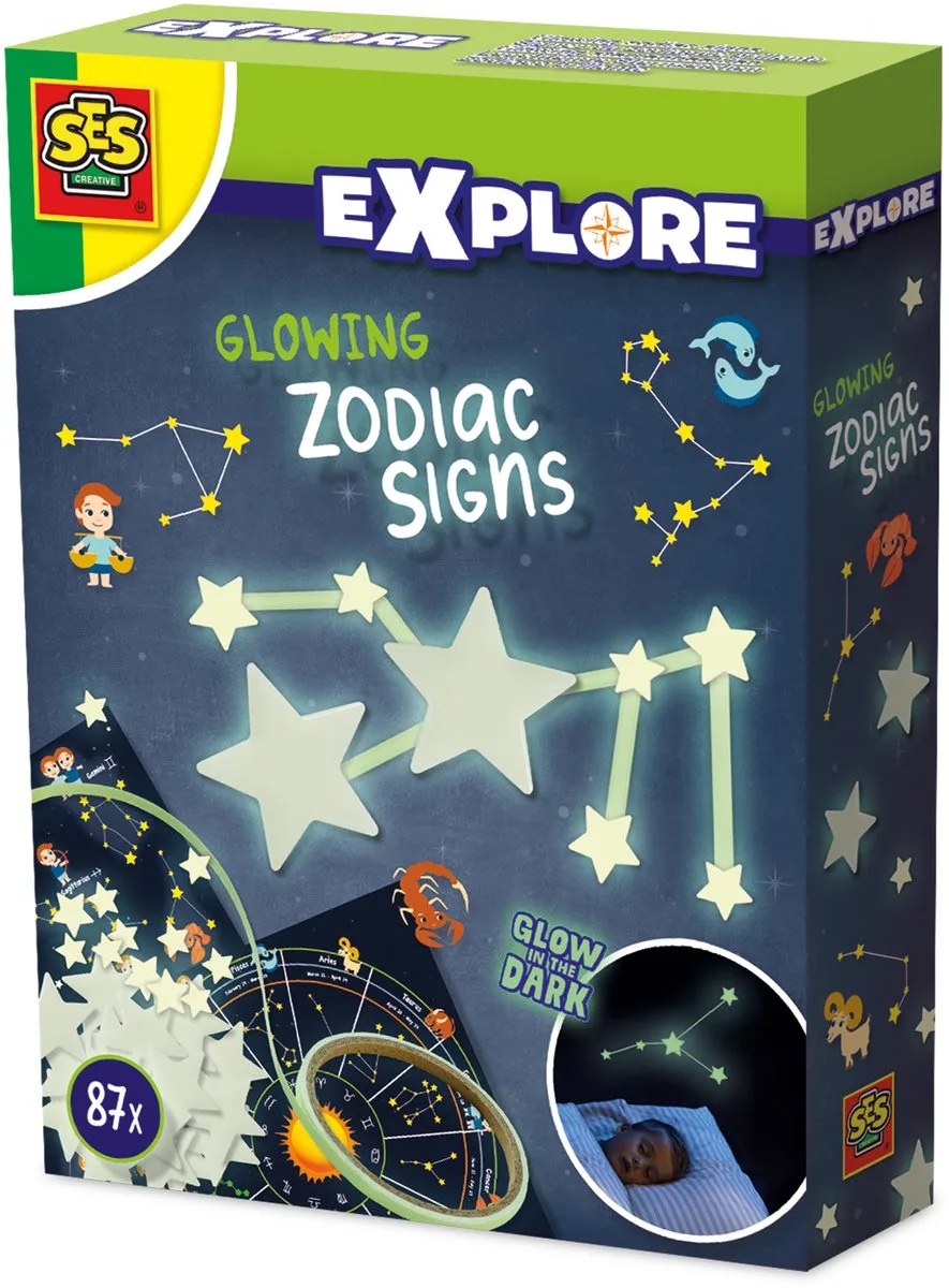 Explore - Glowing Sterrenbeelden - Glow in the Dark Sterren en Tape - Met Sterrenbeelden Kaart fra SES Creative i Sterrenbeelden – produktbillede