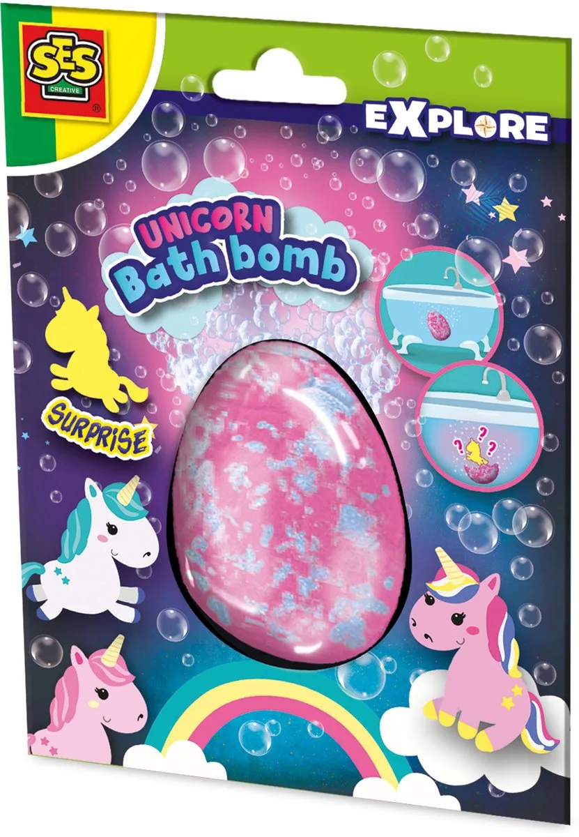 Explore - Unicorn Bad Bruisbal Surprise – Met Eenhoorn Speeltje - Mooie Grote Bruisbal - Cosmetisch getest - Bad Unicorn Speelgoed by SES Creative in Eenhoorn – roze, Blue – product photo