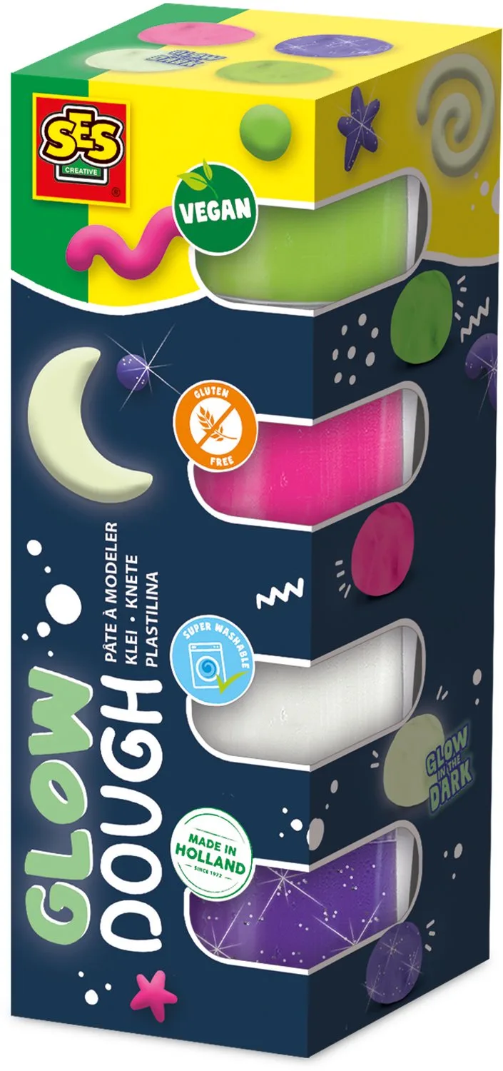 Må Bra Glödande Plastelina von SES Creative in Glow – groen, Rosa, Lila, Glow in the dark wit – Produktfoto 1 von 5