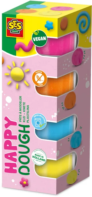 Feel Good Klei - Happy 4 Kleuren - Vanaf 1 Jaar - 4 x 90 g - Boetseerklei - Vegan en Glutenvrij - Schoencadeautjes Sinterklaas von SES Creative in Happy – neon roze, Licht blauw, Gelb, Orange – Produktfoto 1 von 2