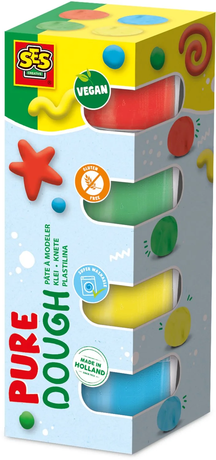 Feel Good Klei - Pure 4 Kleuren - Vanaf 1 Jaar - 4 x 90 g - Boetseerklei - Vegan en Glutenvrij - Schoencadeautjes Sinterklaas by SES Creative in Pure – groen, Yellow, Licht blauw, Red – product photo 1 of 3