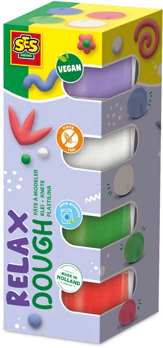 Feel Good Klei - Relax 4 Kleuren - Vanaf 1 Jaar - 4 x 90 g - Boetseerklei - Vegan en Glutenvrij - Schoencadeautjes Sinterklaas by SES Creative in Relax – roze, Licht groen, White, Purple – product photo 1 of 5