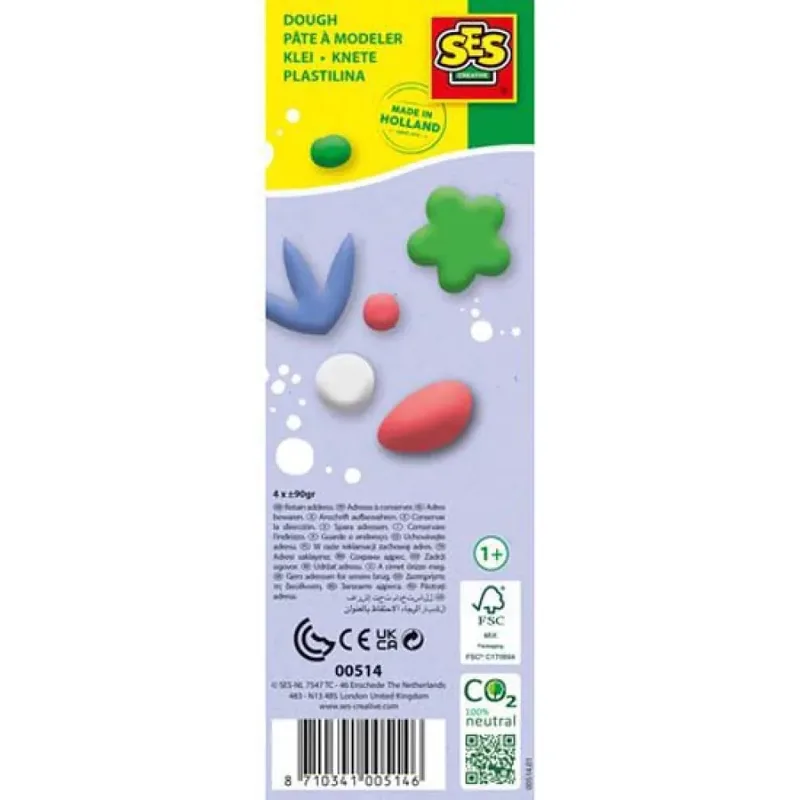 Feel Good Klei - Relax 4 Kleuren - Vanaf 1 Jaar - 4 x 90 g - Boetseerklei - Vegan en Glutenvrij - Schoencadeautjes Sinterklaas by SES Creative in Relax – roze, Licht groen, White, Purple – product photo 3 of 5
