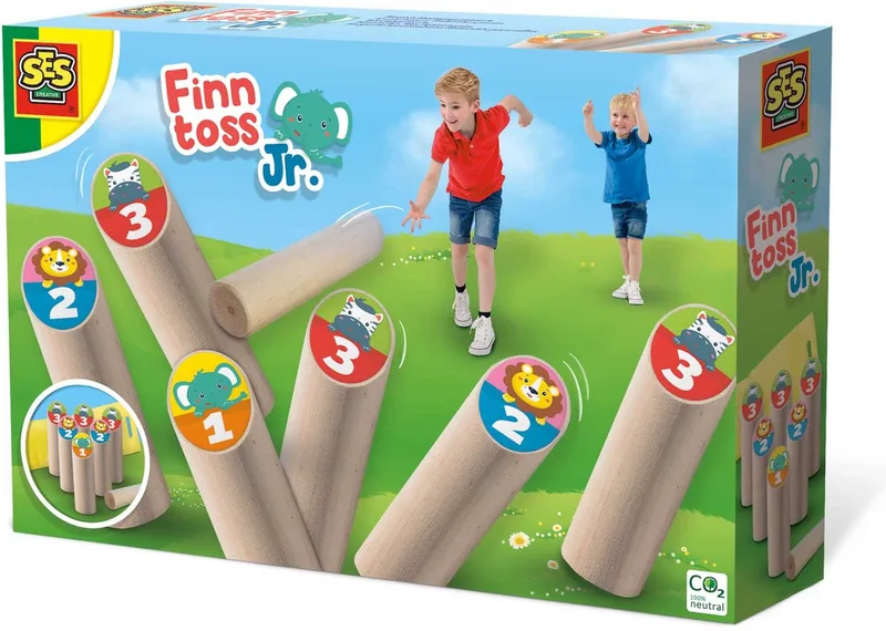 Finntoss Jr. - Fins kegelen Junior - vrolijke, echt houten onderdelen - in handige bewaartas - Buiten Spelen by SES Creative in Finntoss Junior – product photo