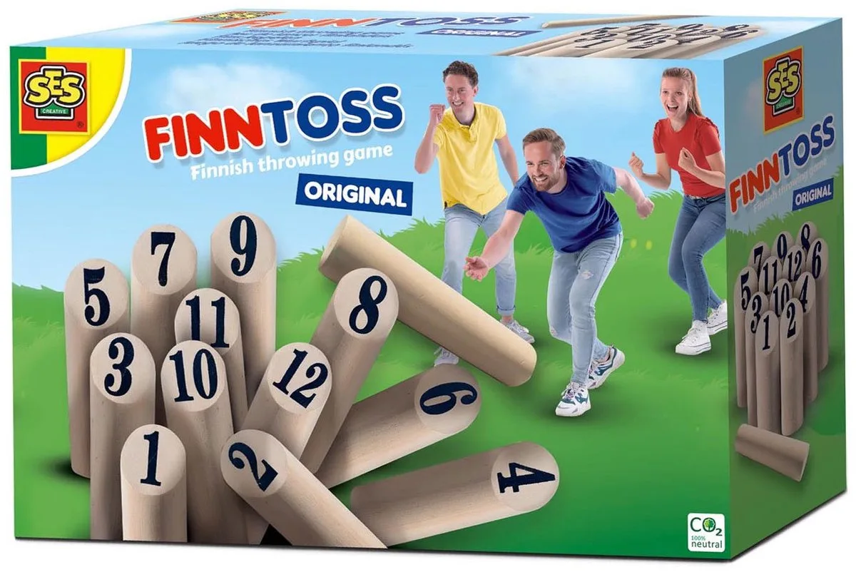 Fins kegelen original - echt houten onderdelen - in handige bewaartas - Familiespel - Buiten Spelen - Kegelen - Hout de SES Creative en Finntoss – photo du produit