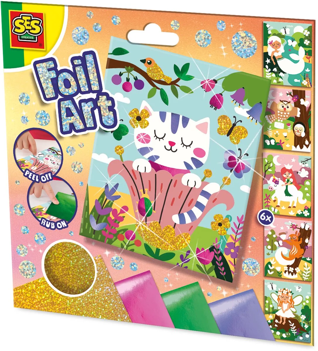 Foil Art - Boswereld Wonders - Vanaf 5 Jaar - 6 Stickerkaarten - Knutselen - Schoencadeautjes Sinterklaas de SES Creative en Orange – photo du produit