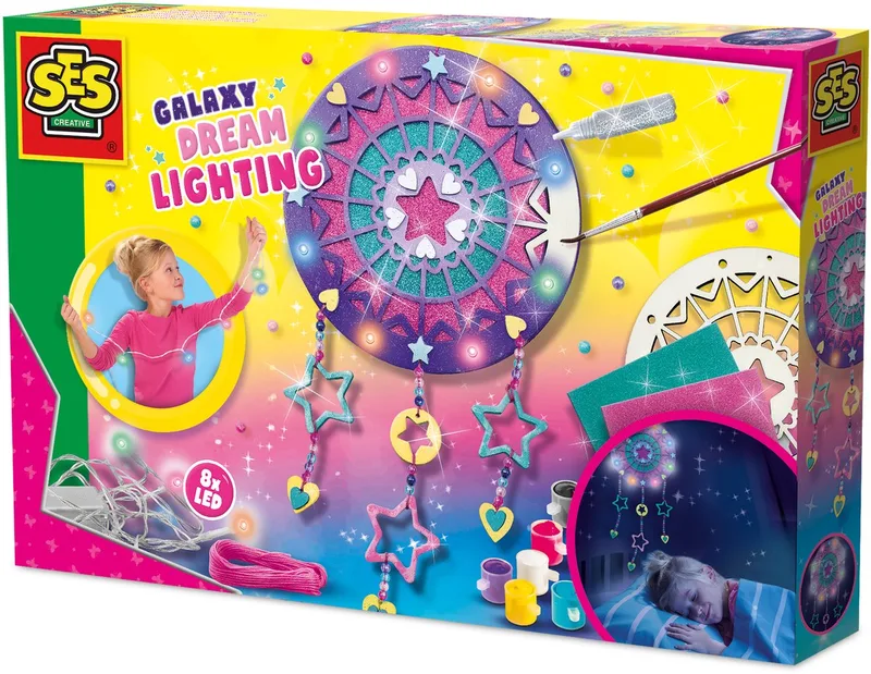 Galaxy - Dromen lamp - Knutselen Meisjes - Dromenvanger met Licht - Inclusief LED lampjes in 4 kleuren - Schilderen en Versieren - Vanaf 6 Jaar by SES Creative in Galaxy dromen lamp – product photo