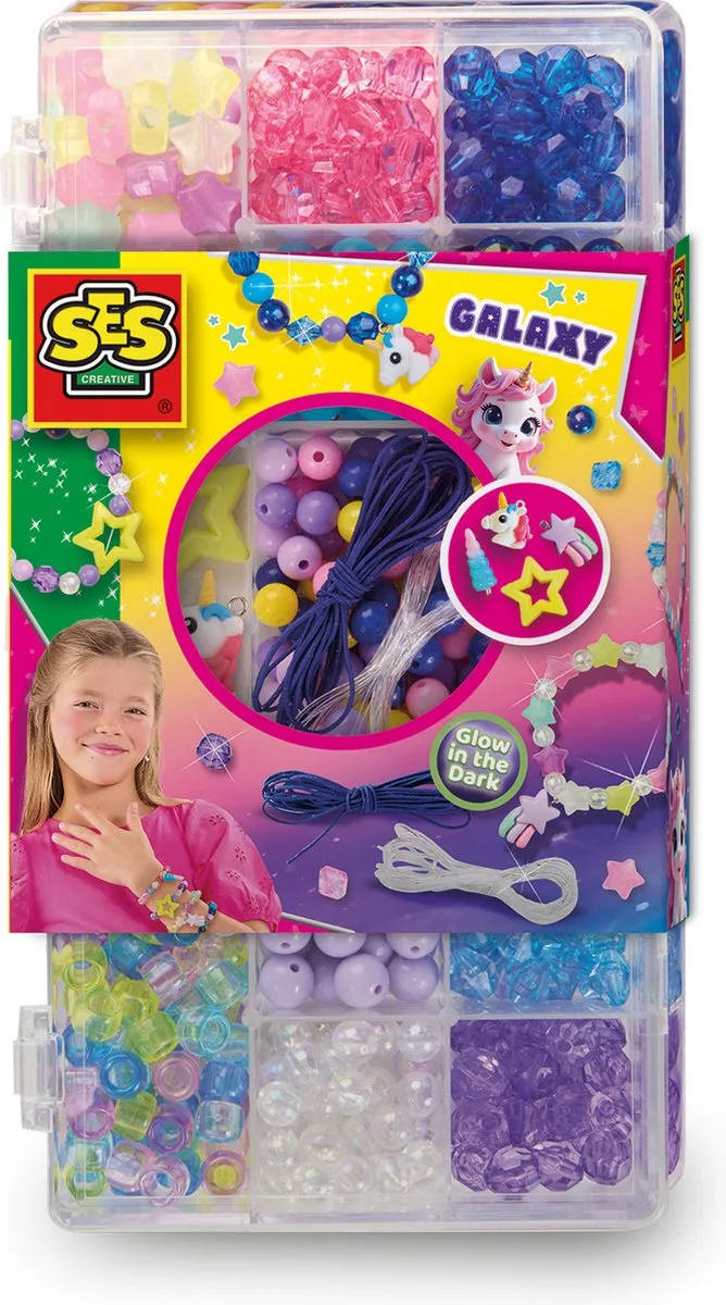 Galaxy Sieraden Maken - Kralenset met Sterkralen - Voor Meisjes vanaf 3 Jaar - Schoencadeautjes Sinterklaas by SES Creative in Galaxy sieraden set – product photo