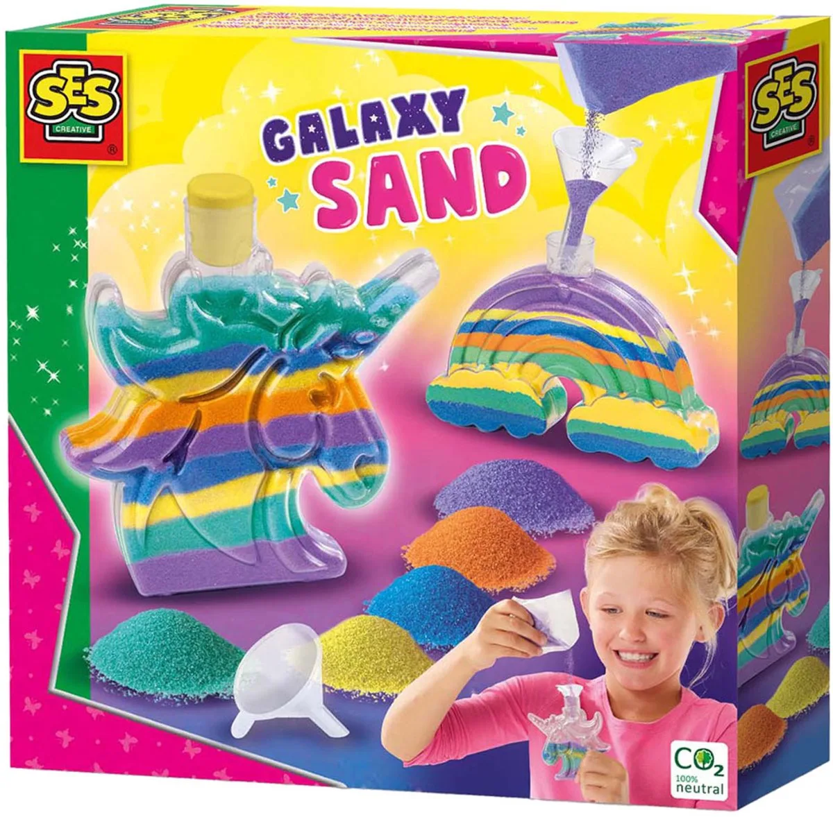 Galaxy - Zandkunst - Knutselen Meisje - Unicorn en Regenboog - 5 Kleuren en 1 Trechter - Vanaf 5 Jaar von SES Creative in Galaxy zandkunst – Produktfoto