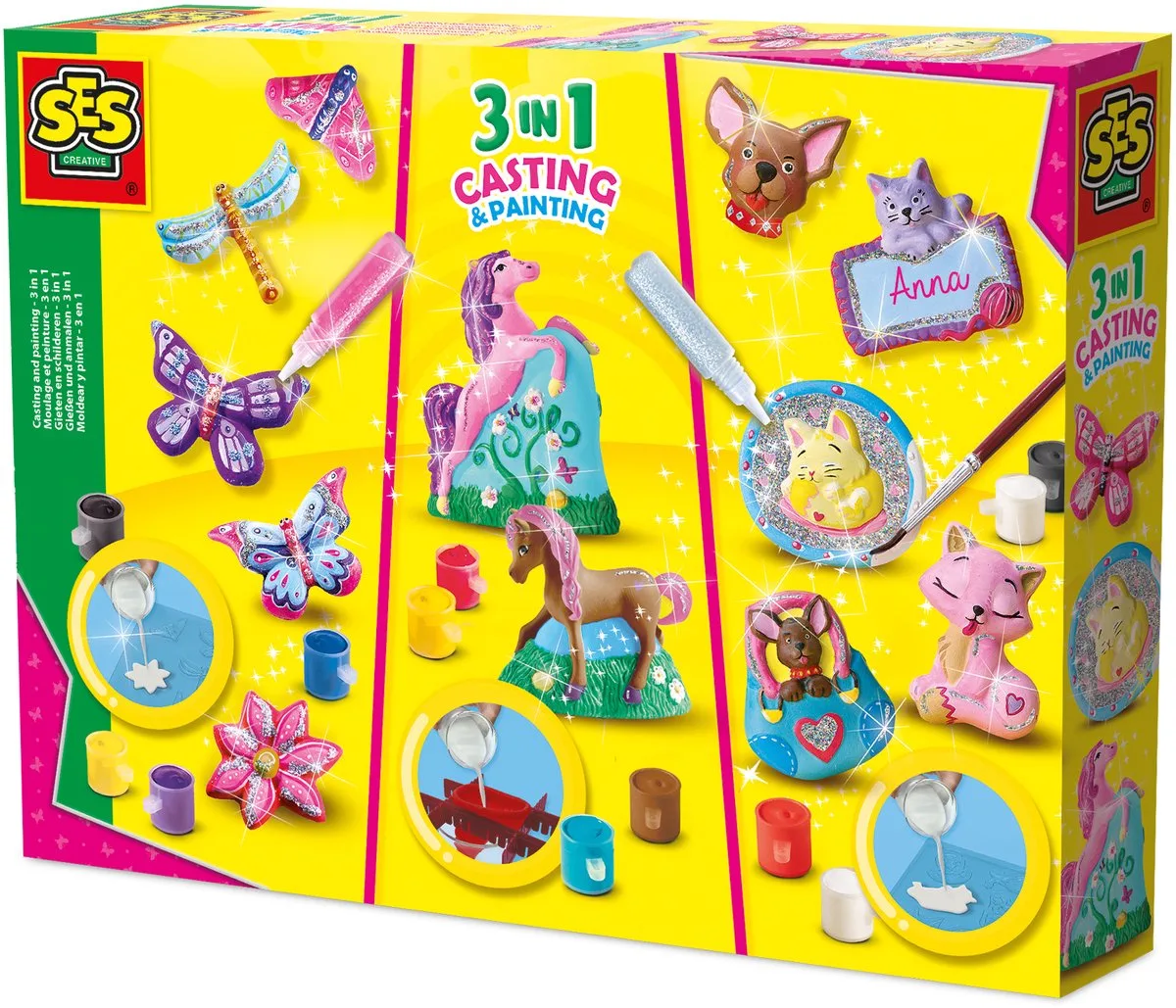 Gieten en Schilderen Set - 3-in-1 met 12 Kleuren Verf - Voor Meisjes vanaf 5 Jaar - Knutselen - Sneldrogend - Schoencadeautjes Sinterklaas de SES Creative en 3-in-1 glitter – photo du produit