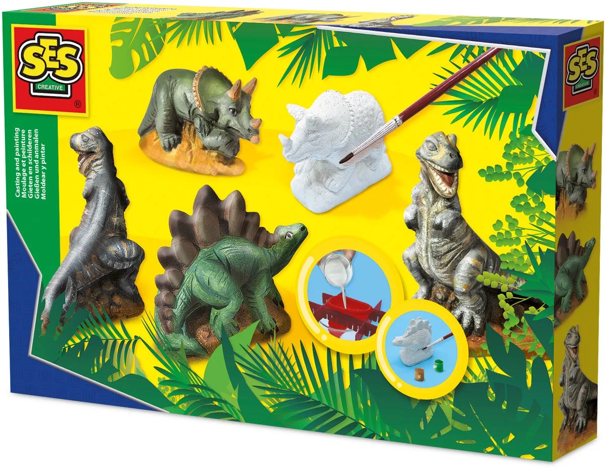 Gieten en Schilderen Set - 3D met 3 Gietmallen - Voor Jongens vanaf 5 Jaar - Knutselen - Schoencadeautjes Sinterklaas de SES Creative en Dino's – photo du produit