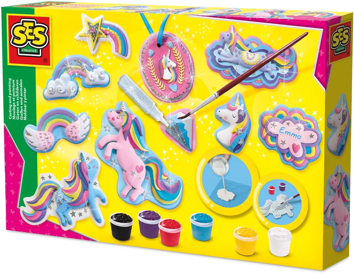 Gieten en Schilderen Set - Eenhoorns met Satijnen Lint - Voor Meisjes vanaf 5 Jaar - Knutselen - Schoencadeautjes Sinterklaas de SES Creative en Unicorn – photo du produit
