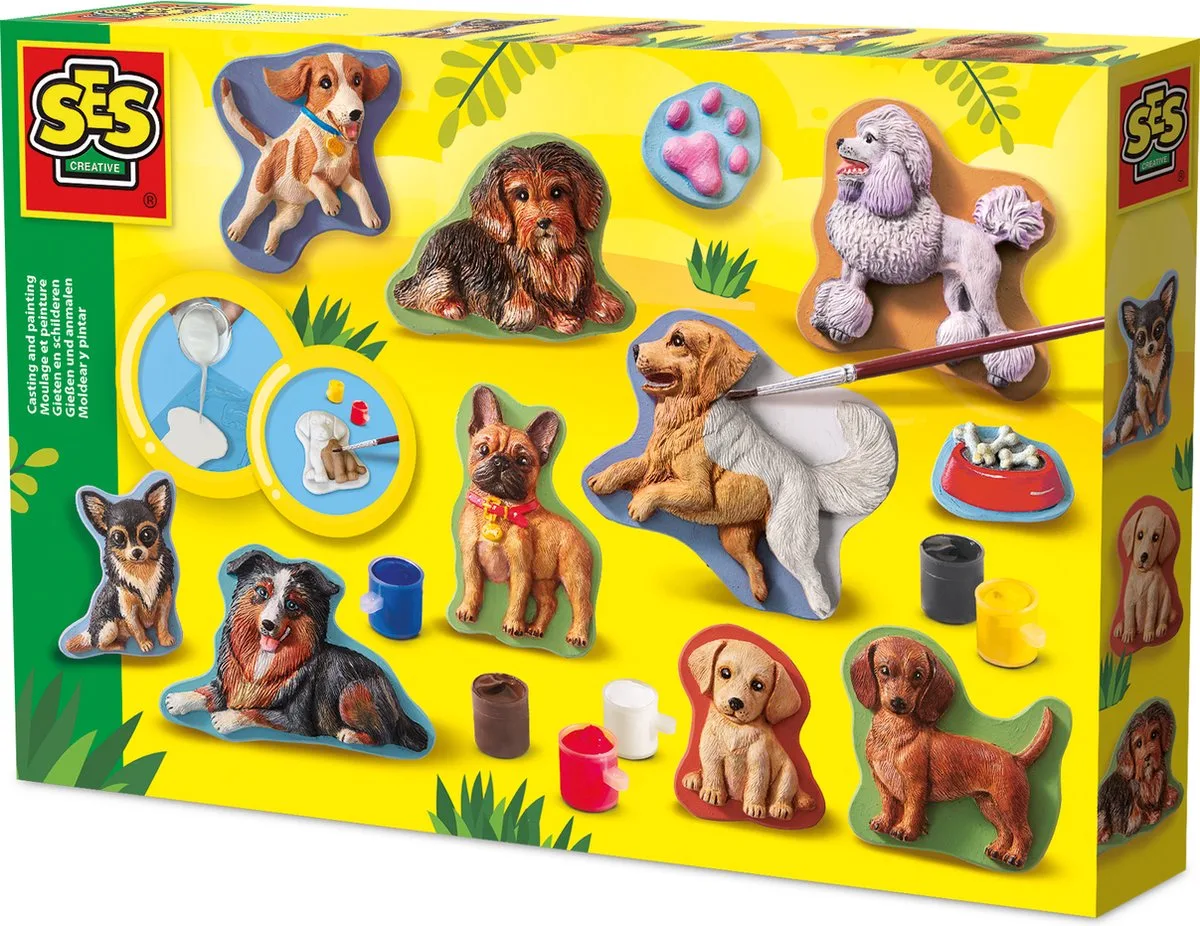 Gieten en Schilderen Set - met 9 Hondenrassen - Vanaf 5 Jaar - Knutselen - Sneldrogend - Schoencadeautjes Sinterklaas van SES Creative in Honden – productfoto