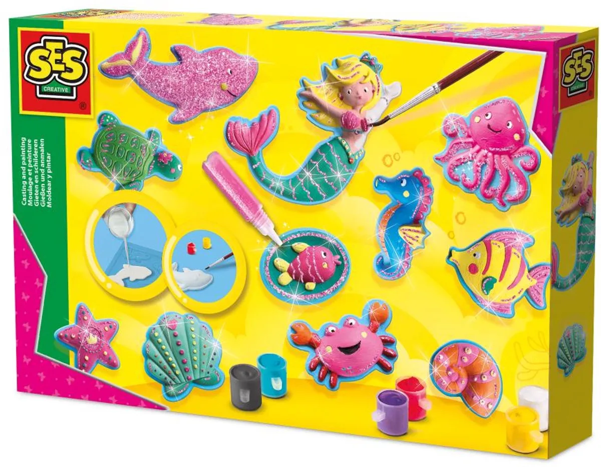 Gieten en Schilderen Set - met Glitter - Voor Meisjes vanaf 5 Jaar - Knutselen - Schoencadeautjes Sinterklaas fra SES Creative i Oceaanfiguren – produktbillede