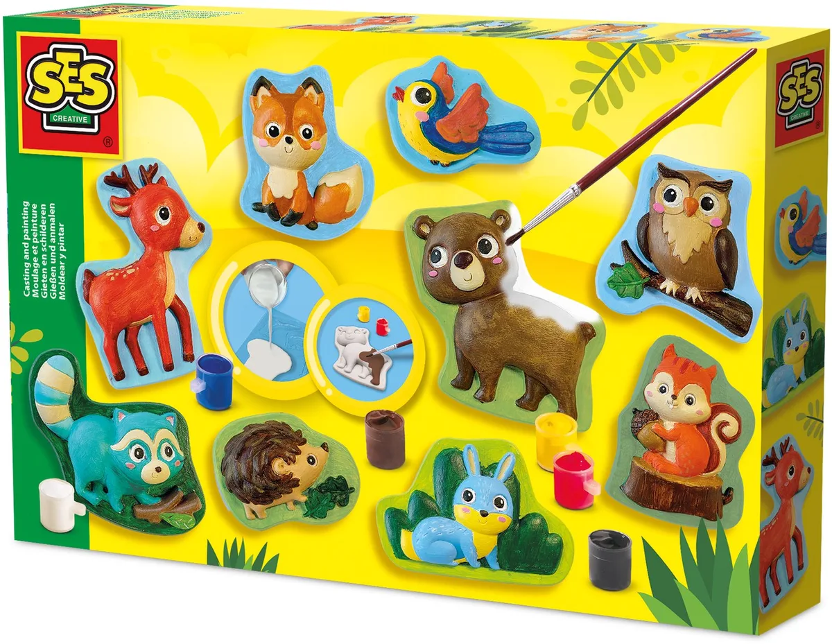 Gieten en Schilderen Set - met Verf en Gietmal - Vanaf 5 Jaar - Knutselen - Sneldrogend - Schoencadeautjes Sinterklaas by SES Creative in Bosdieren – product photo