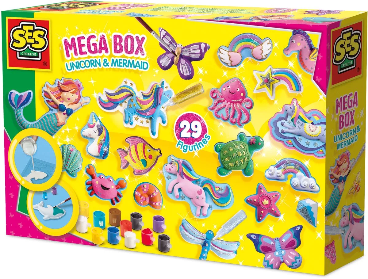 Gieten en Schilderen Set - Unicorn en Zeemeermin Mega Box - Voor Meisjes vanaf 5 Jaar - Knutselen - Sneldrogend - Schoencadeautjes Sinterklaas van SES Creative in Meerleurig – productfoto