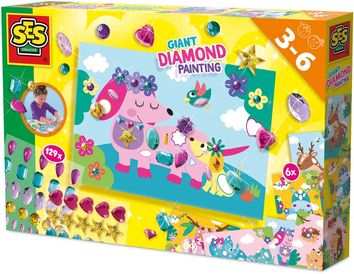 Giga Diamond Painting - 129 Diamanten - Vanaf 3 Jaar - 6 Kaarten - Schoencadeautjes Sinterklaas von SES Creative in Mehrfarbig – Produktfoto