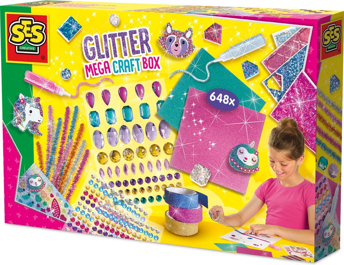 Glitter Mega Knutselbox met XL Diamantstickers - Voor Meisjes vanaf 5 Jaar - Knutseldoos - Schoencadeautjes Sinterklaas de SES Creative en Multicolore – photo du produit