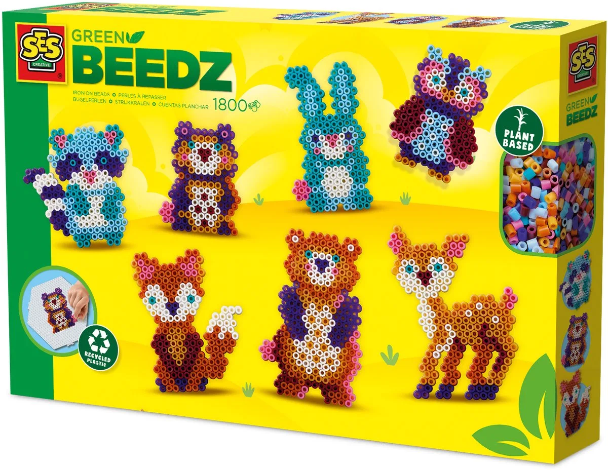 Green Beedz - Bosdieren - Strijkkralen - 1800 Stuks - Gerecycled Materiaal - Duurzaam - Vanaf 5 Jaar fra SES Creative i Green Beedz bosdieren – produktbillede