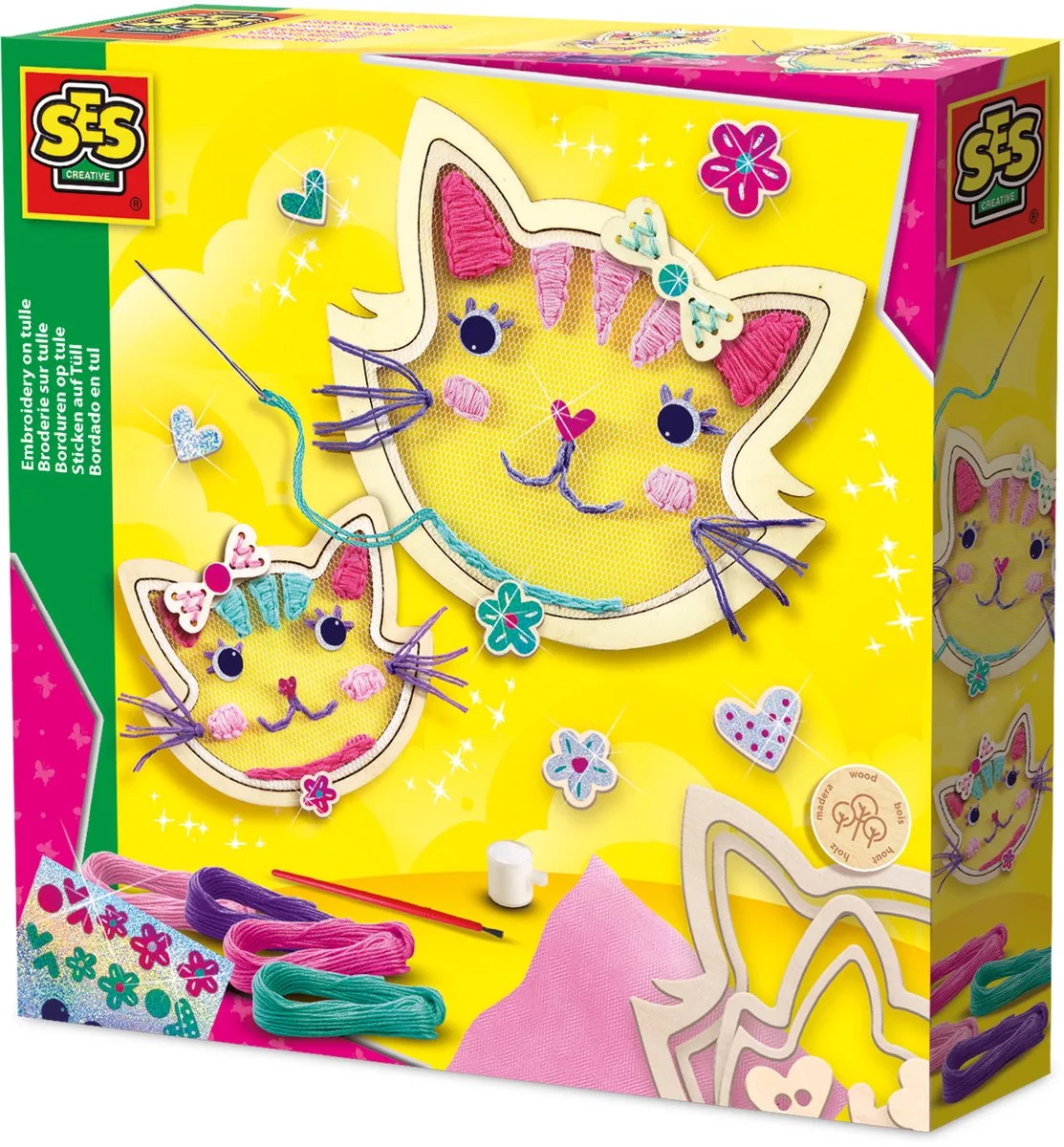 Hobby Pink - Borduren - Katten - Knutselen Meisjes - 4 kleuren - Vanaf 6 jaar de SES Creative en Borduren op tule – photo du produit