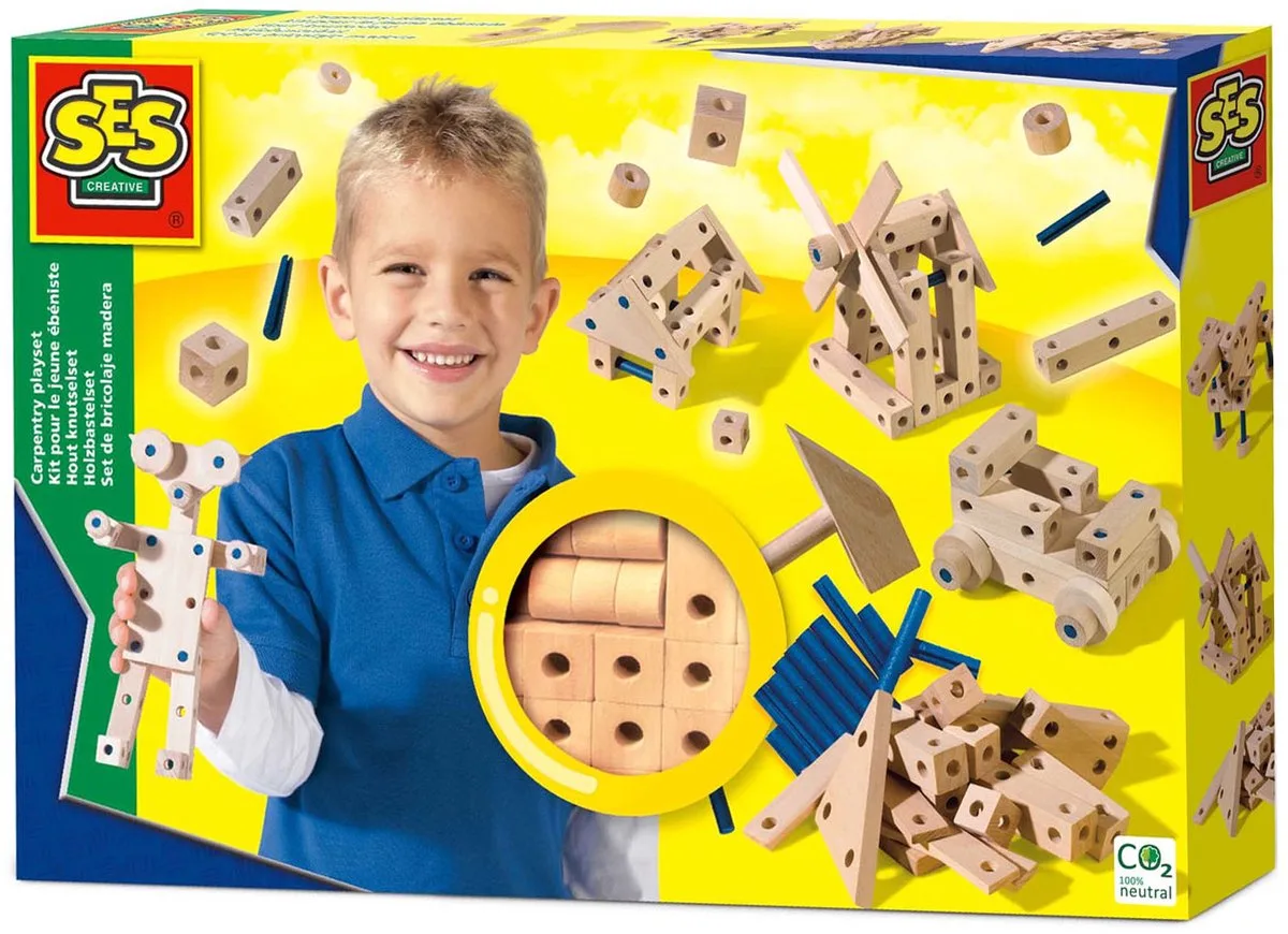 Hout Knutselset – Montessori speelgoed – verschillende houtvormen met verbindingspinnetjes – vanaf 3 jaar von SES Creative in Knutselset hout – Produktfoto