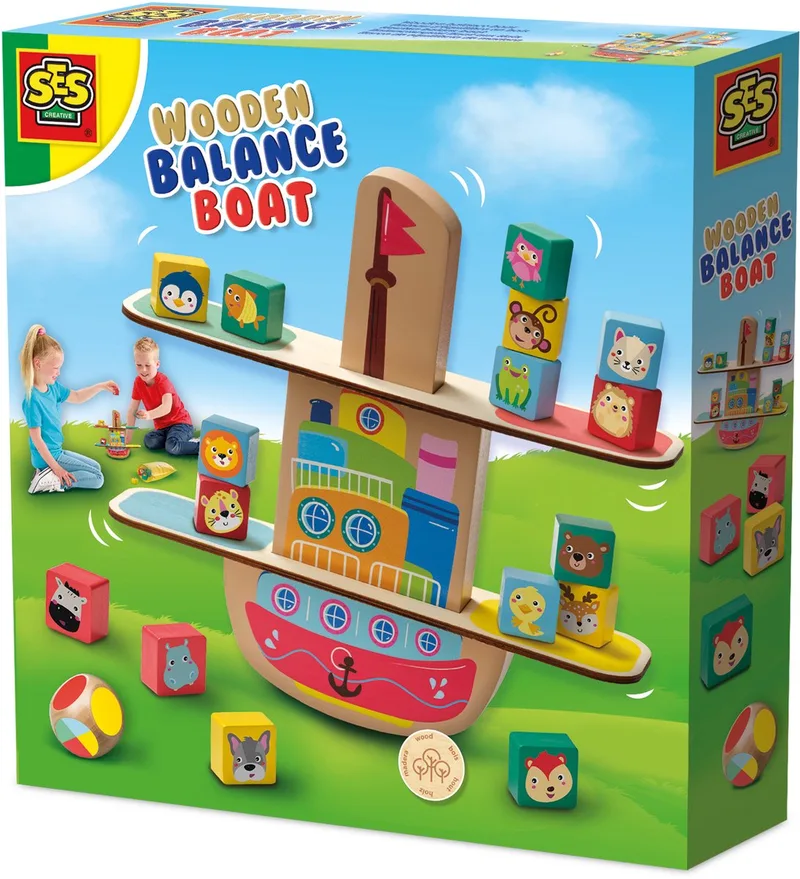 Houten - complete set met handige bewaartas - voor 2 of meer spelers by SES Creative in Balans boot – product photo