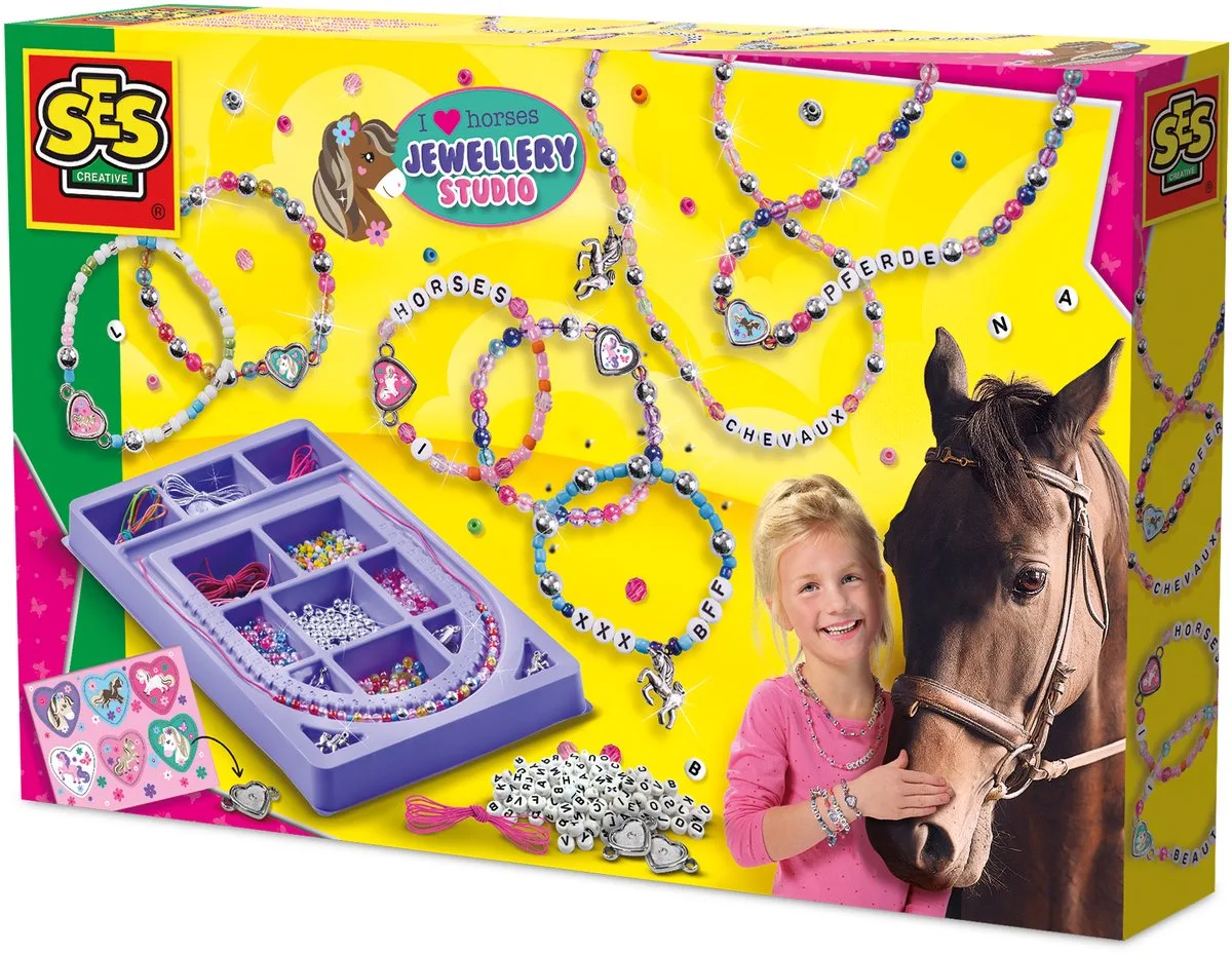 Ik Hou van Paarden Sieradenstudio met 2 Paardenbedels - Voor Meisjes vanaf 5 Jaar - Sieraden Maken - Schoencadeautjes Sinterklaas de SES Creative en Ik hou van paarden – sieraden studio – photo du produit