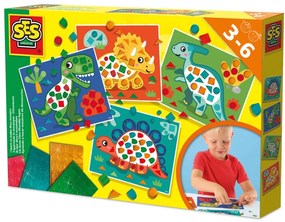 Ik Leer - 4 Grote Kaarten - Vanaf 3 Jaar - Mozaïek Kinderen - Schoencadeautjes Sinterklaas van SES Creative in Dino's mozaïeken – productfoto