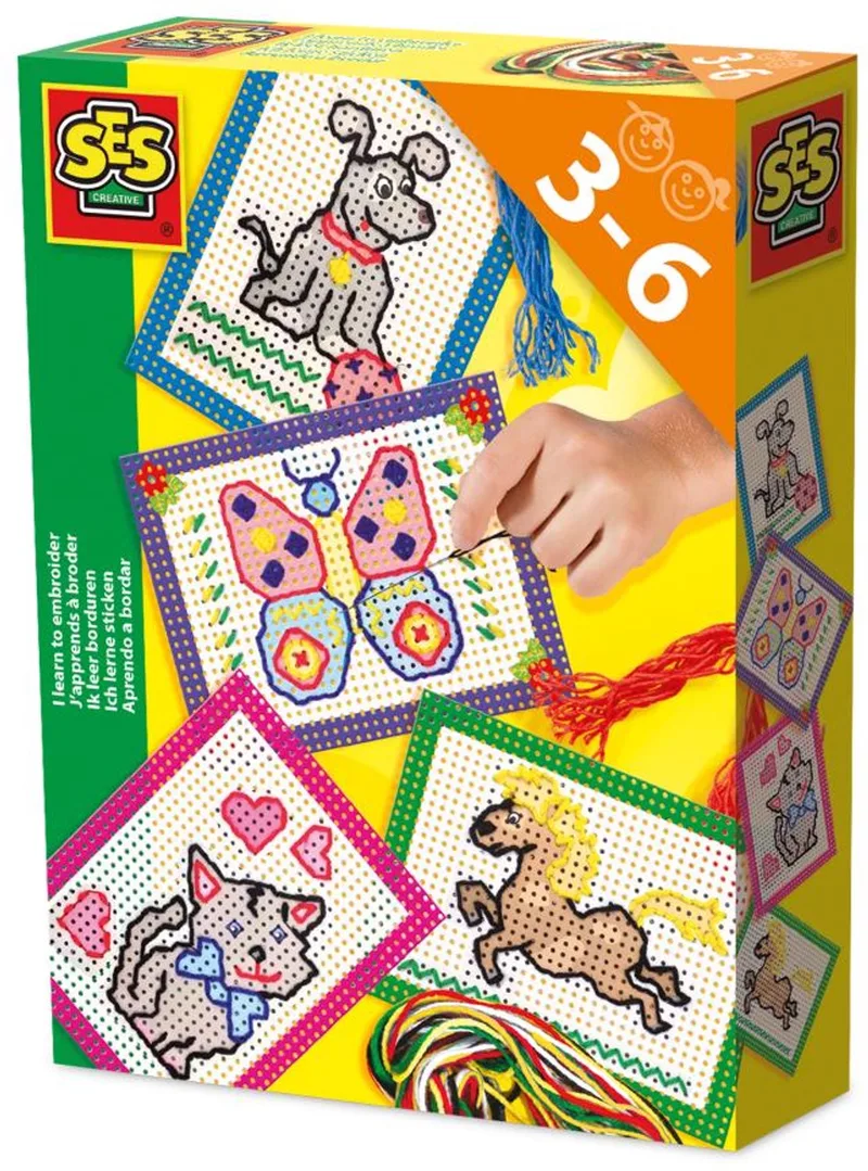 Ik Leer Borduren met Vingerhoedje - 4 Borduurkaarten - Vanaf 3 Jaar - Borduren Kinderen - Schoencadeautjes Sinterklaas från SES Creative i Leren borduren – produktbild 1 av 4