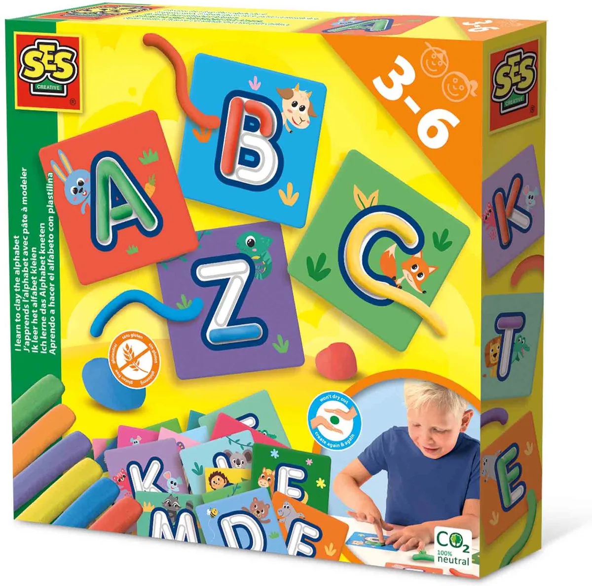 Ik leer het - leer het ABC met klei - 6 kleuren boetseerklei (6x20g) - glutenvrij - droogt niet uit by SES Creative in Alfabet kleien – product photo