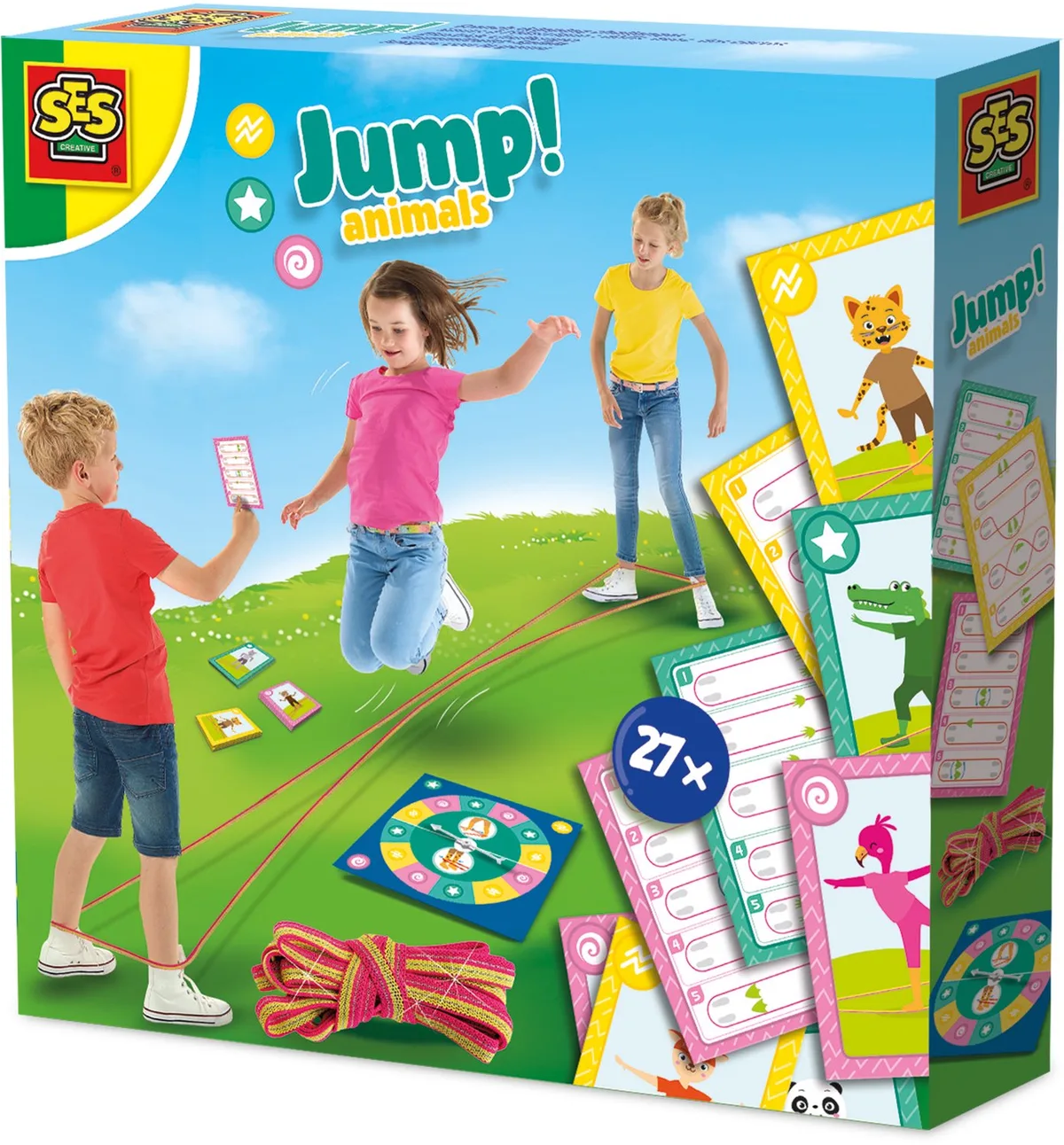 Jump Animals Elastiek Challenges met Draaibord - Vanaf 3 Jaar - Bewegingsspel - Schoencadeautjes Sinterklaas de SES Creative en Jump! Animals – elastiek – photo du produit