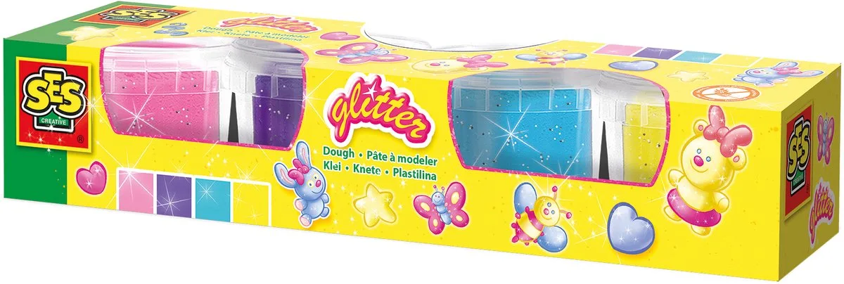 Klei - 4 Kleuren Super Zacht - Vanaf 2 Jaar - 4 x 90 g - Boetseerklei - Glutenvrij - Schoencadeautjes Sinterklaas von SES Creative in Glitter – Produktfoto