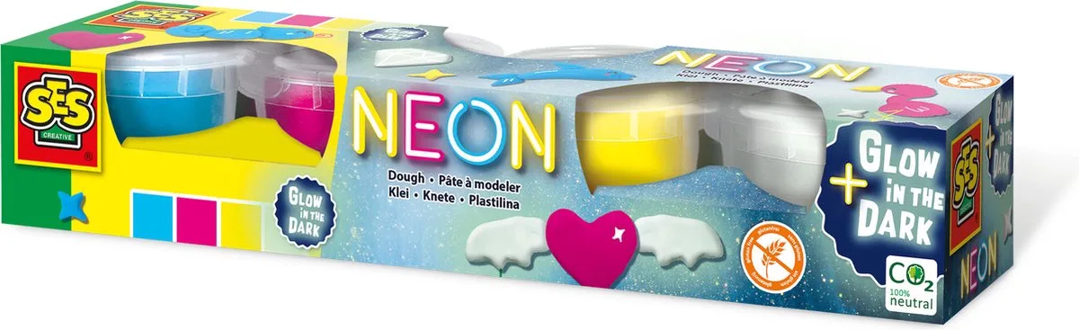 Klei - en Glow in the dark - zachte klei - heldere kleuren - droogt niet uit de SES Creative en Neon – photo du produit