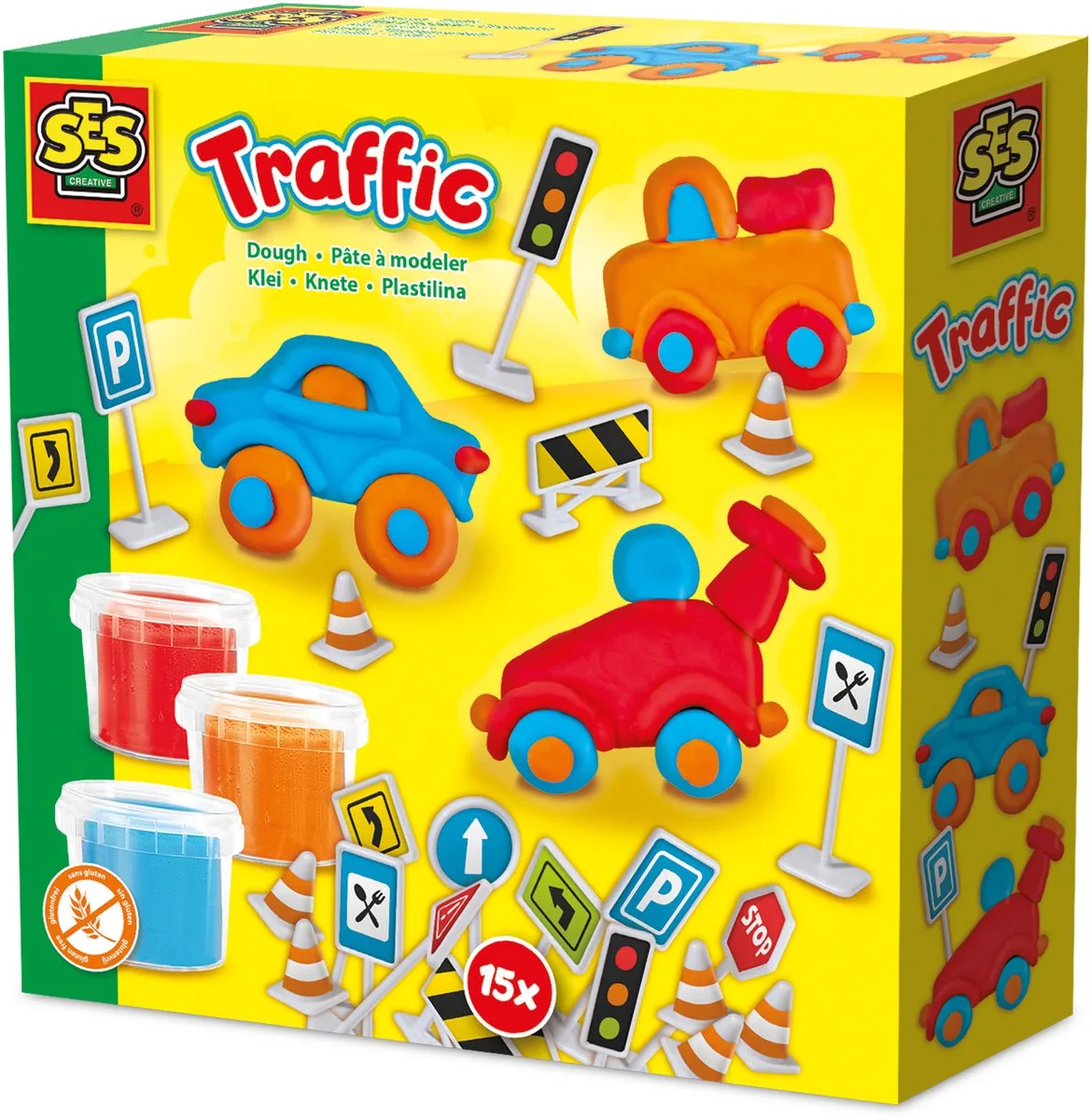 Klei Set - met 15 Verkeersborden - Vanaf 3 Jaar - 3 x 90 g - Boetseerklei - Glutenvrij - Schoencadeautjes Sinterklaas de SES Creative en Verkeer – photo du produit