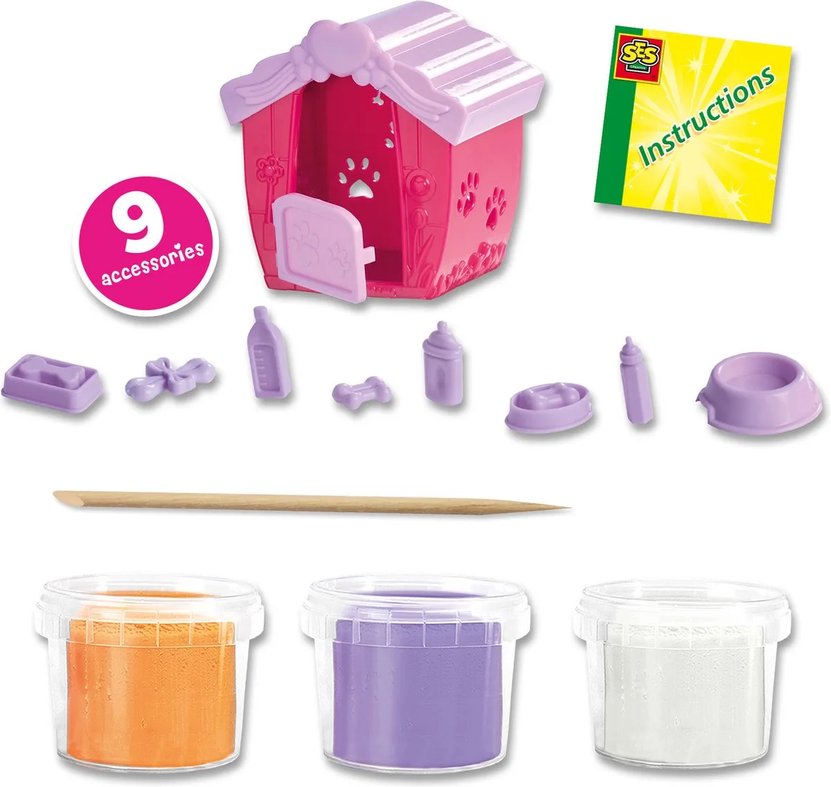 Klei Set - met Hondenhok - Vanaf 3 Jaar - 3 x 90 g - Boetseerklei - Glutenvrij - Schoencadeautjes Sinterklaas van SES Creative in Puppy's – productfoto