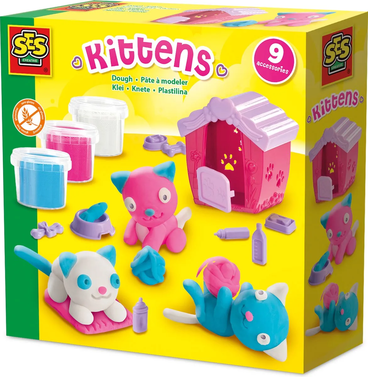 Klei Set - met Kattenhuis - Vanaf 3 Jaar - 3 x 90 g - Boetseerklei - Glutenvrij - Schoencadeautjes Sinterklaas von SES Creative in Kittens – Produktfoto