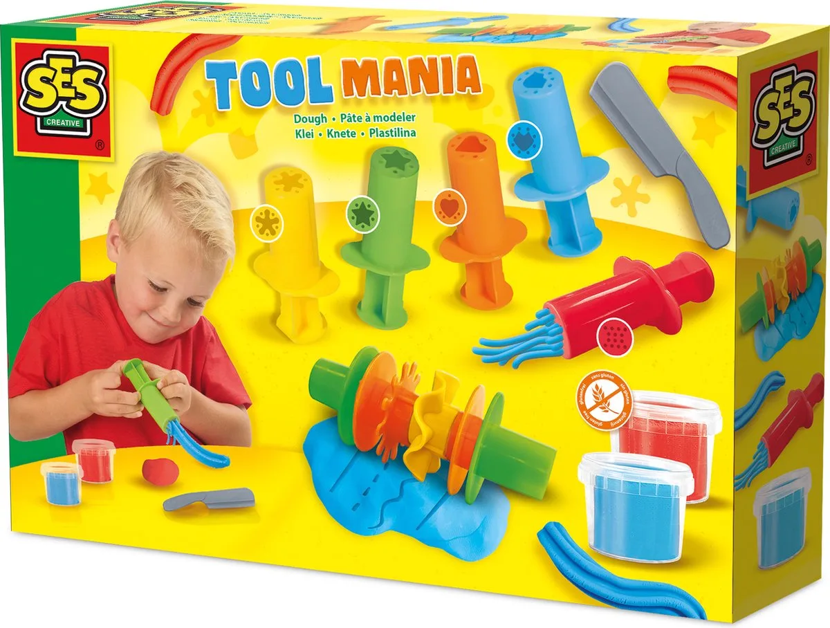 Klei Set Tool Mania met Kleitools - 2 x 90 g - Vanaf 2 Jaar - Boetseerklei - Glutenvrij - Schoencadeautjes Sinterklaas van SES Creative in Rood – productfoto