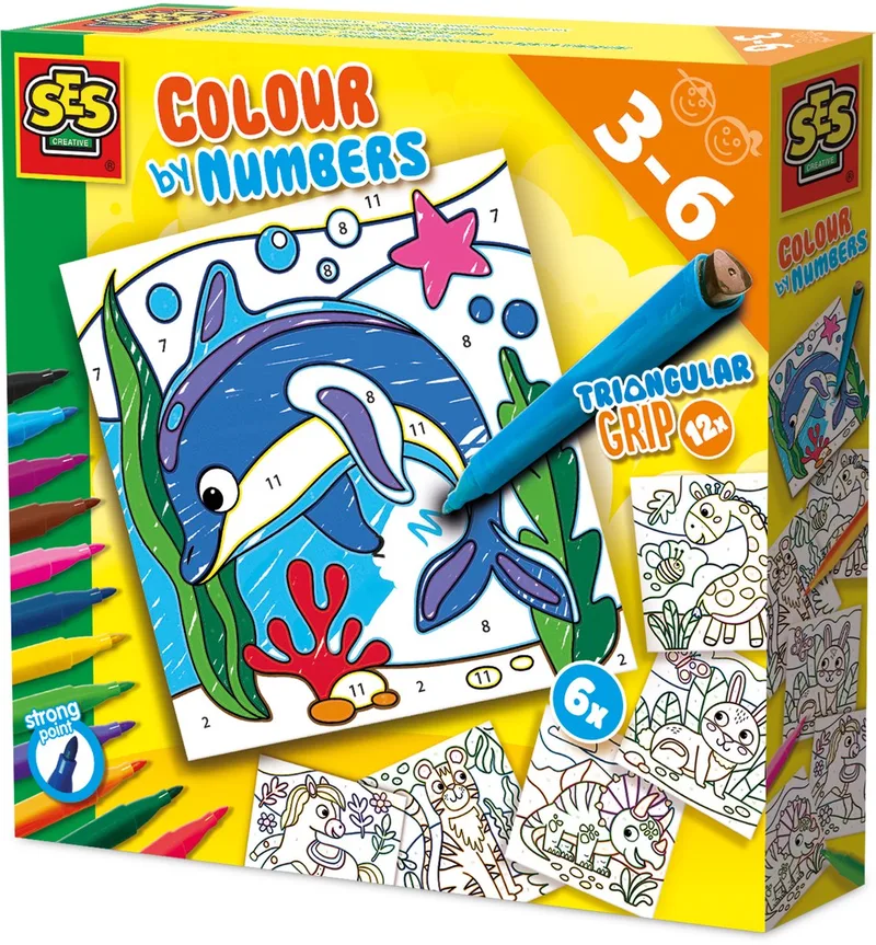 Kleuren op Nummer met 12 Driehoek Grip Stiften - Vanaf 3 Jaar - Tekenen - Goed Uitwasbaar - Schoencadeautjes Sinterklaas från SES Creative i Kleuren op nummer stiften – produktbild 1 av 5
