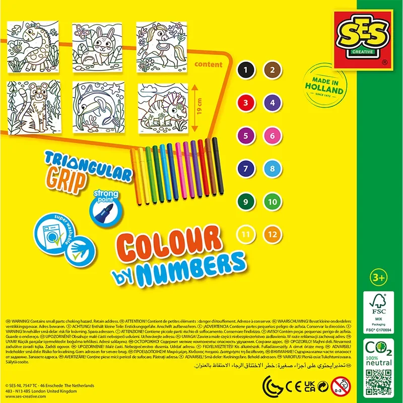 Kleuren op Nummer met 12 Driehoek Grip Stiften - Vanaf 3 Jaar - Tekenen - Goed Uitwasbaar - Schoencadeautjes Sinterklaas från SES Creative i Kleuren op nummer stiften – produktbild 5 av 5