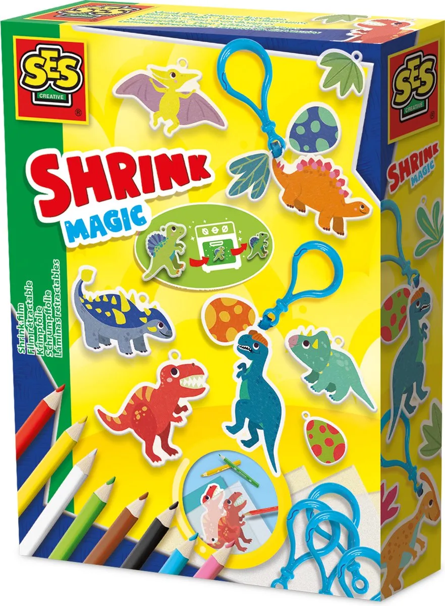 Bastelset ``schrumpffolien-dinosaurier-schlüsselanhänger`` (s14294) von SES Creative in Krimpfolie dino sleutenhangers – Produktfoto